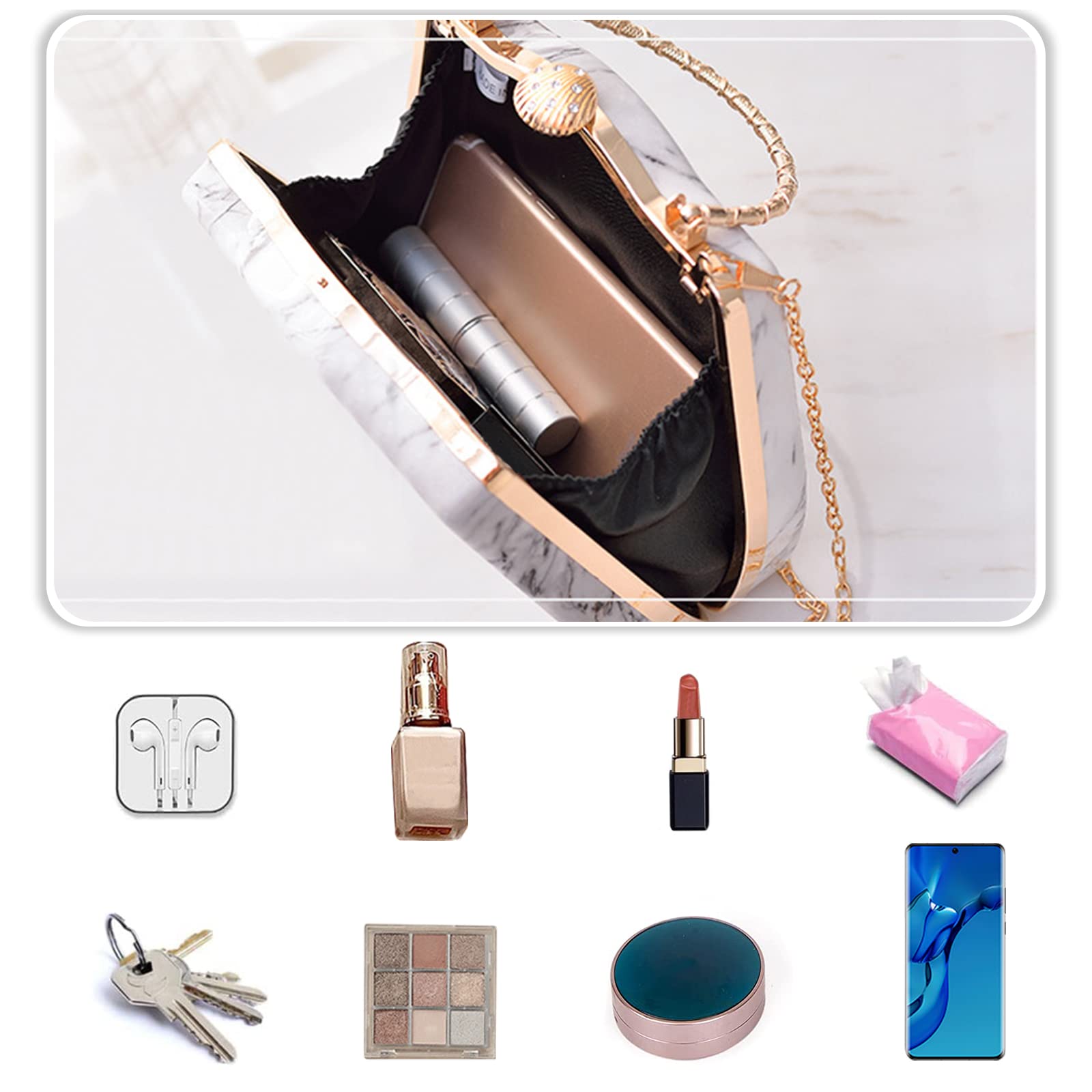 Bolso de Noche para Mujer Clutch de Mármol Elegante Bolso de Hombro Bolso de Boda Bolsa de Noche Bolsos Bandolera Cartera de Mano para Fiesta de Graduación Boda Banquete Naranja