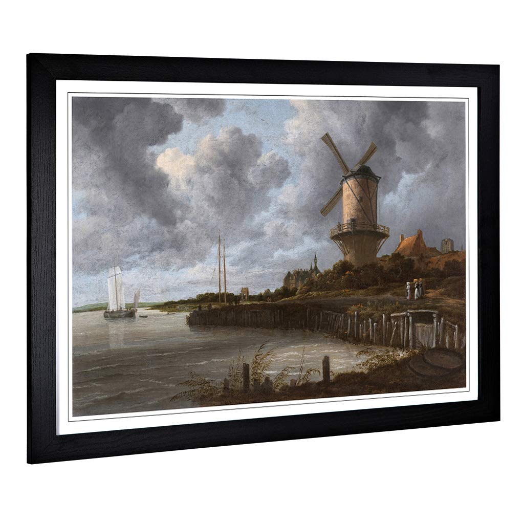 Big Box Art Framed Print of Jacob Ruisdael The Windmill Design | Wall Art Picture | Home Decor for Kitchen, Living, Dining Room, Bedroom, Hallway, Office, Black, A2 / 24.5x18 Inch / 62x45cm