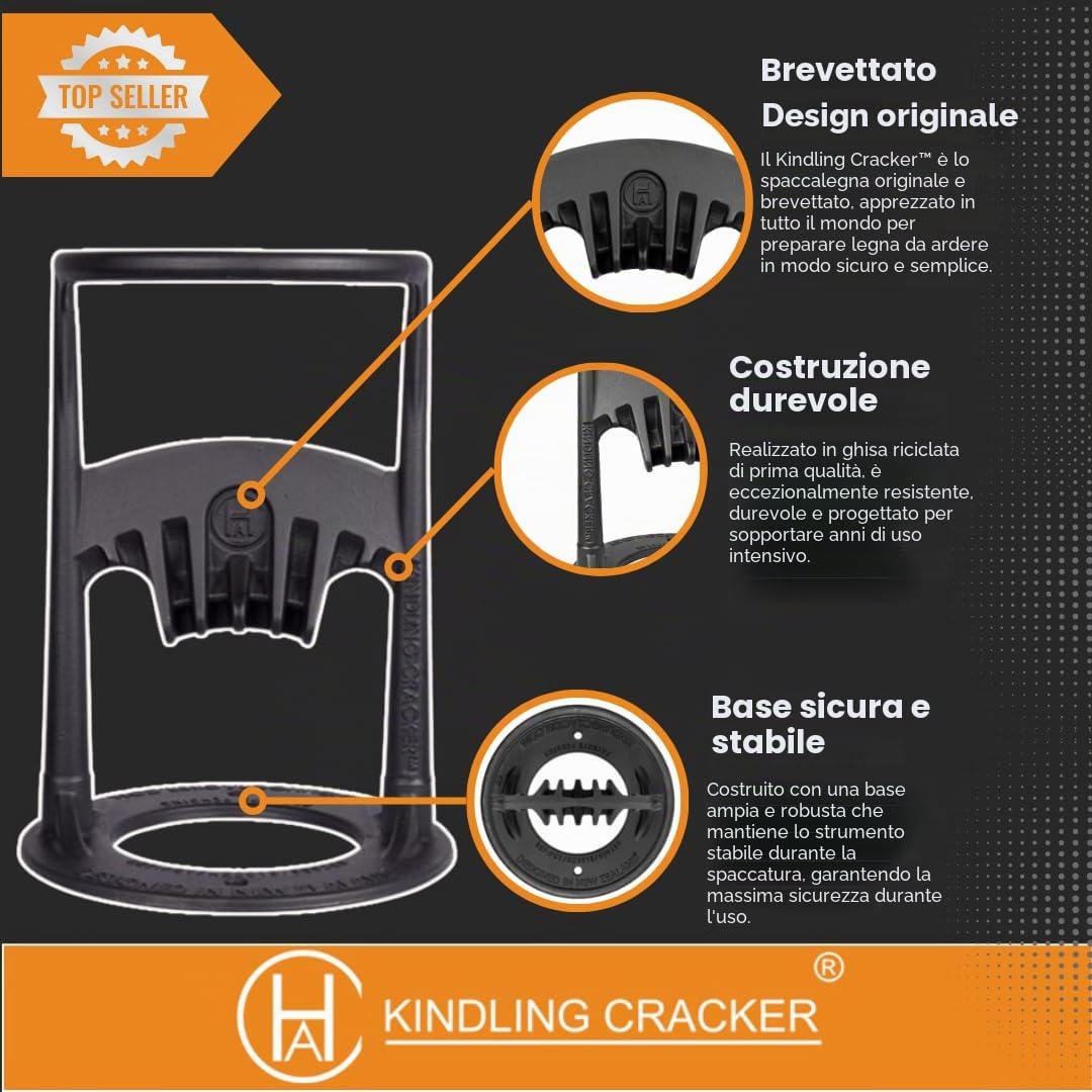Kindling Cracker Original Spaccalegna Robusto Spacca Legna per Legna da Ardere in Ghisa Riciclata Compatto e Sicuro. Spaccalegna Manuale Per Legna Da Ardere Per Camino, Stufa, Forno & Camper