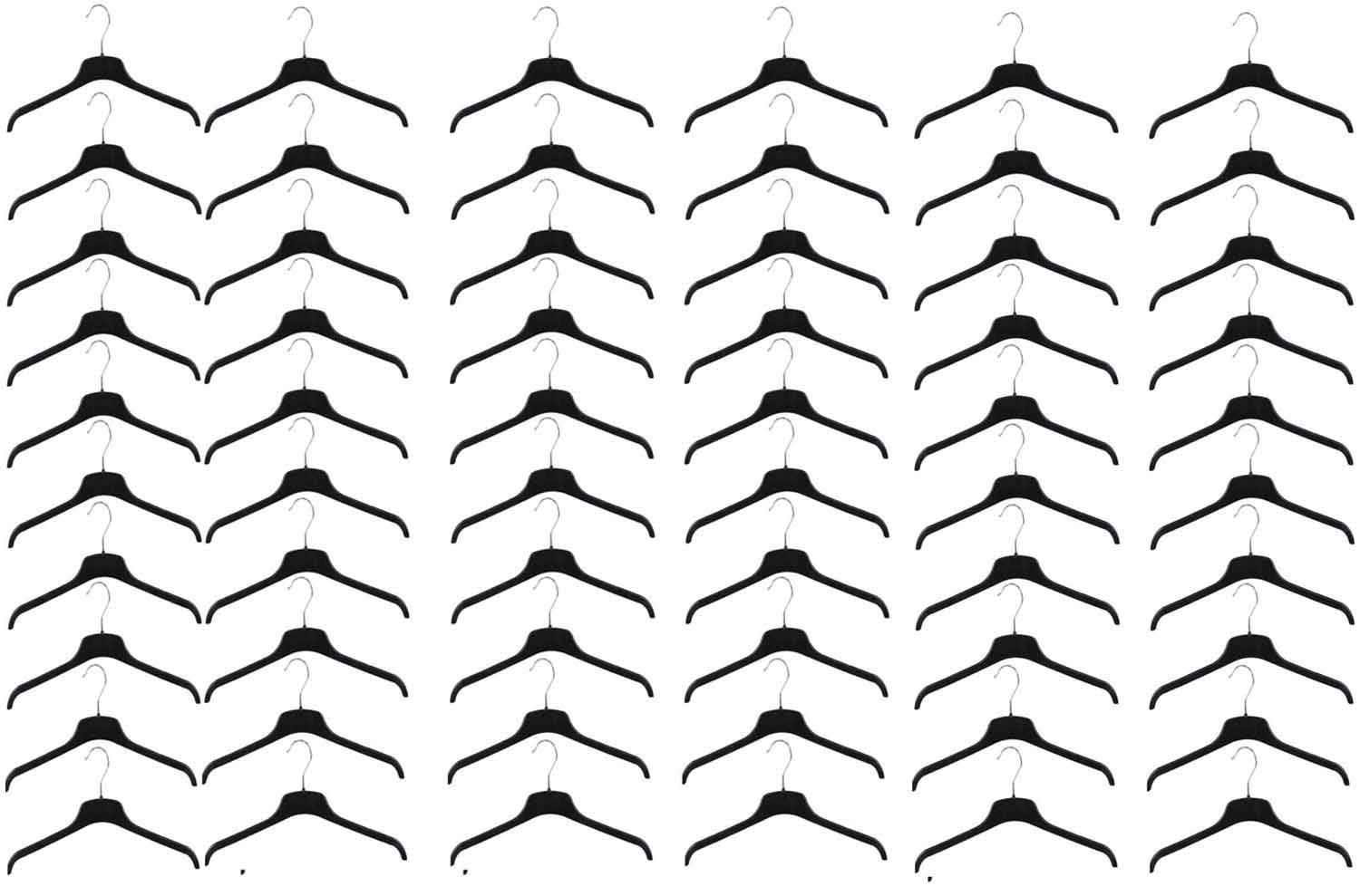VR7 Multi Pack Strong Black Adult Plastic Coat Clothes Hangers with Notches - 45cm (17.50inches) (Black, 60)