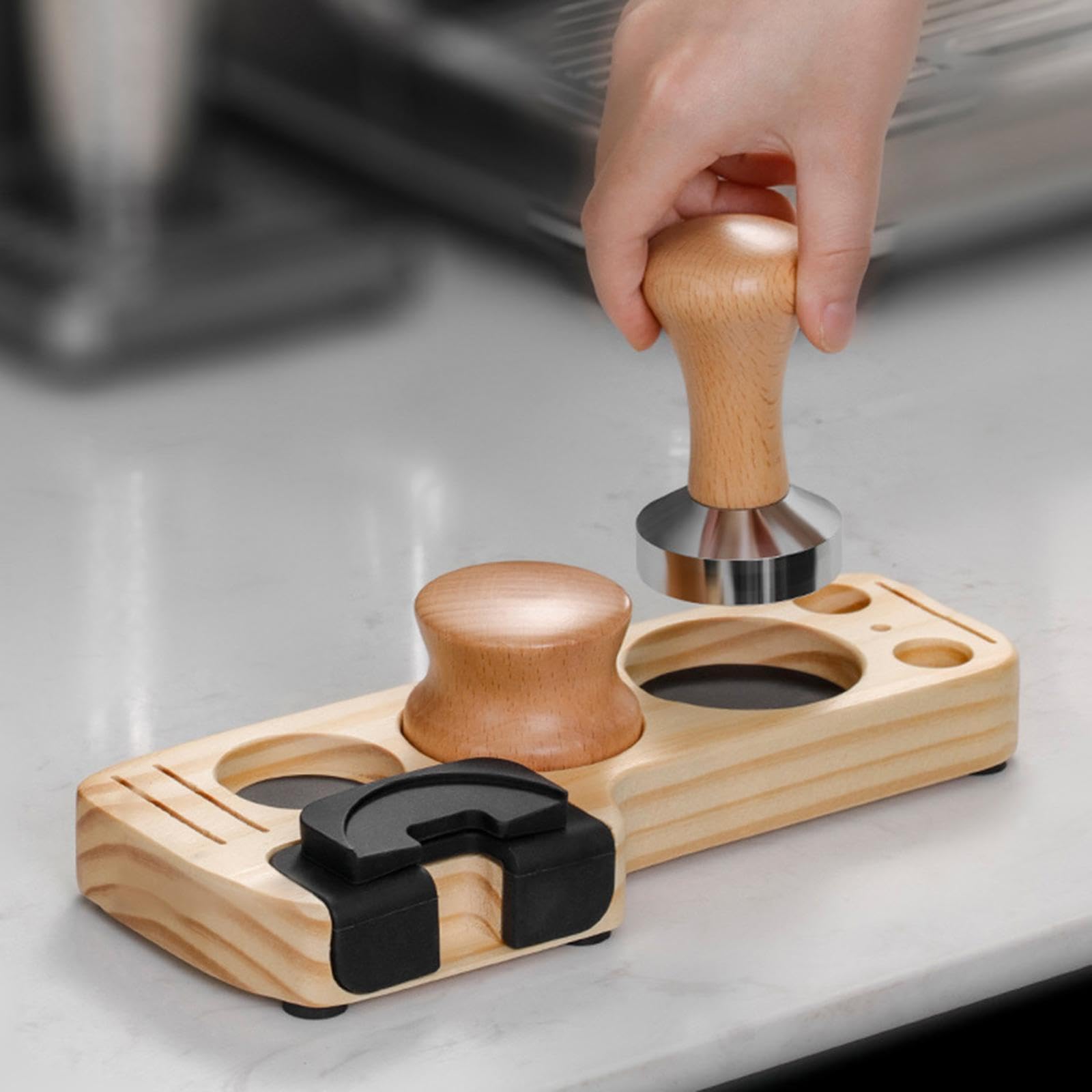 Soporte de Madera para Prensador de Café, Base de Soporte para Removedor de Espresso, Alfombrillas Distribuidoras de Espresso de 51/53/58 Mm/54 Mm, Pinewood, Individual