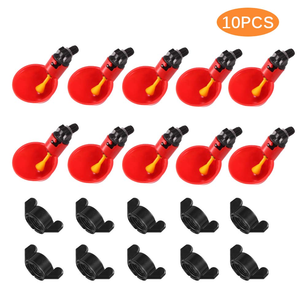 SOOTOP 10Pcs Automatic Plastic Chicken Drinker Cups with Nuts,Poultry Water Feeder for Hen Birds Quail Waterer