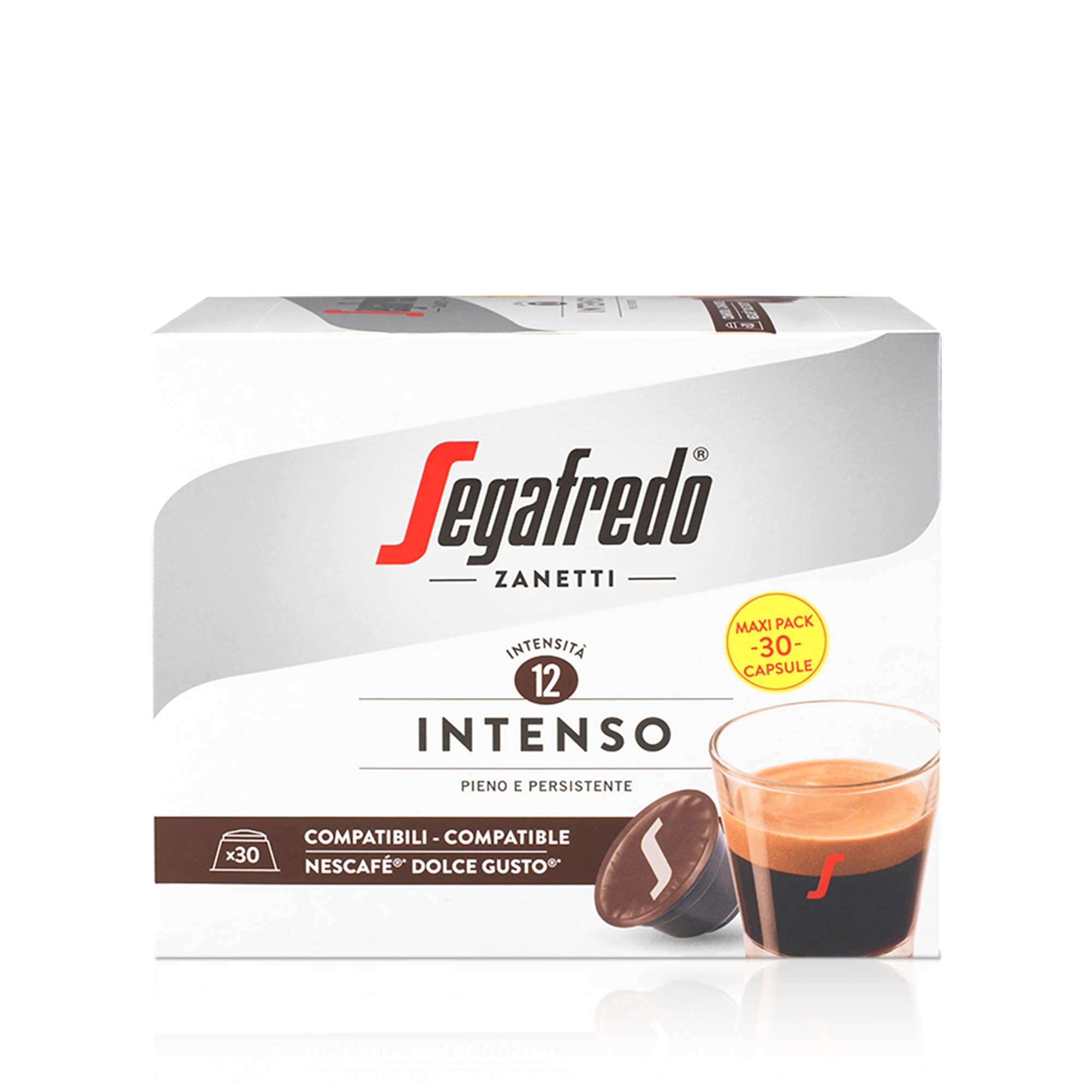 Segafredo Zanetti 180 cápsulas de café intenso compatibles con Dolce Gusto de Nescafé - Sabor intenso, tueste oscuro (6 cajas de 30 cápsulas cada una)