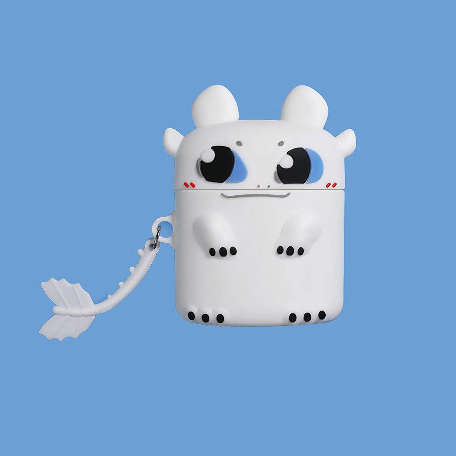 ZOEAST(TM) AirPods 2&1 Case, Long Tail Sitting Dragon Thick Soft Portable Silicone Protective Shockproof Skin Cover Box Compatible with Apple Earphone AirPods Charging Station Case (Dragon White)