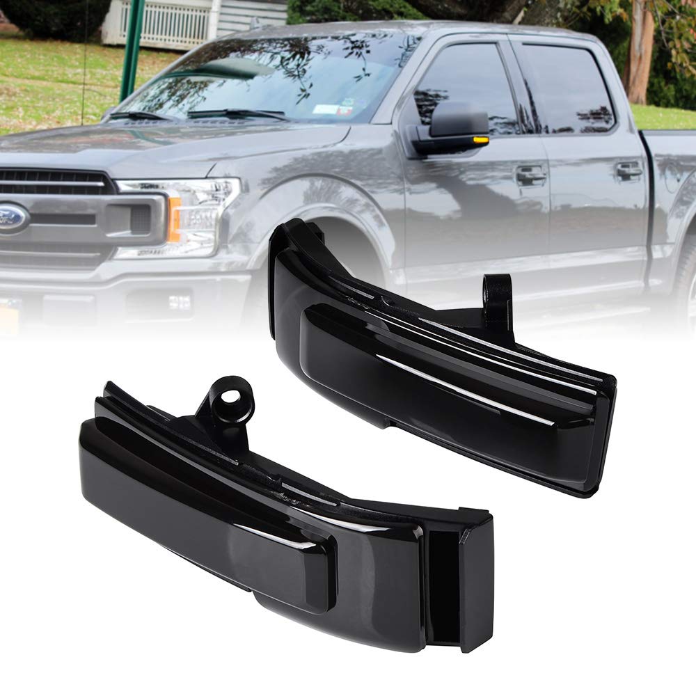 AMOPA 2X Sequential Amber LED Dark Smoke Mirror Side Maker Turn Signal Indicator Lights Compatible with Ford F150 13th Gen 2015 2016 2017 2018 2019 2020, A19-103-AMP-1-BE