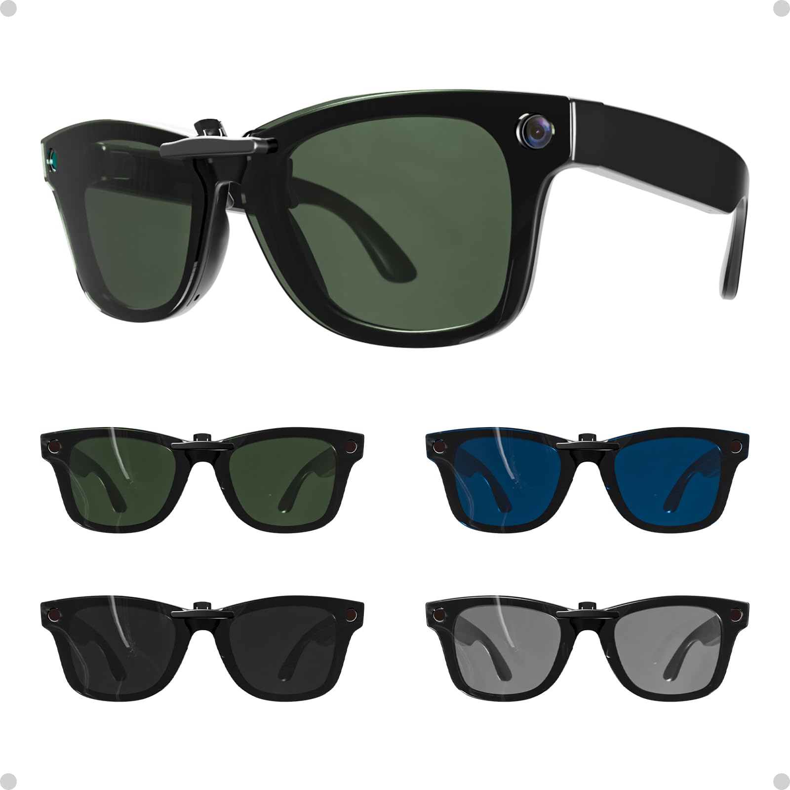Confezione da 4 bicchieri polarized Clip-On per Ray-Ban Meta 2 Smart Glasses, Anti Glare UV Protection, No Impact on Sensors, 4 colori (Black/Green/Blue/Gradient Grade), L