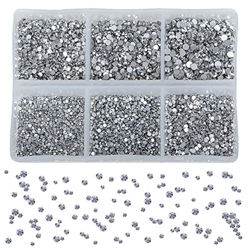 Image of Bymitel 7200 Pieces 6 Different Sizes Stick on Glass Rhinestones Round Crystal Gemstones Flat Back for DIY Jewelry Making with a Picking Pen (6 Sizes, 7200 Pieces)