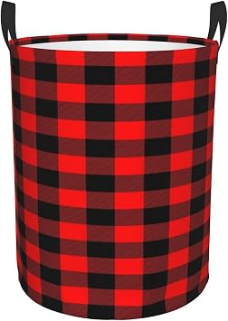 Classic Dark Red And Black Lumberjack Buffalo Plaid Fabric Dirty Clothes Basket Large Capacity Durable Household Dirty Clothes Basket