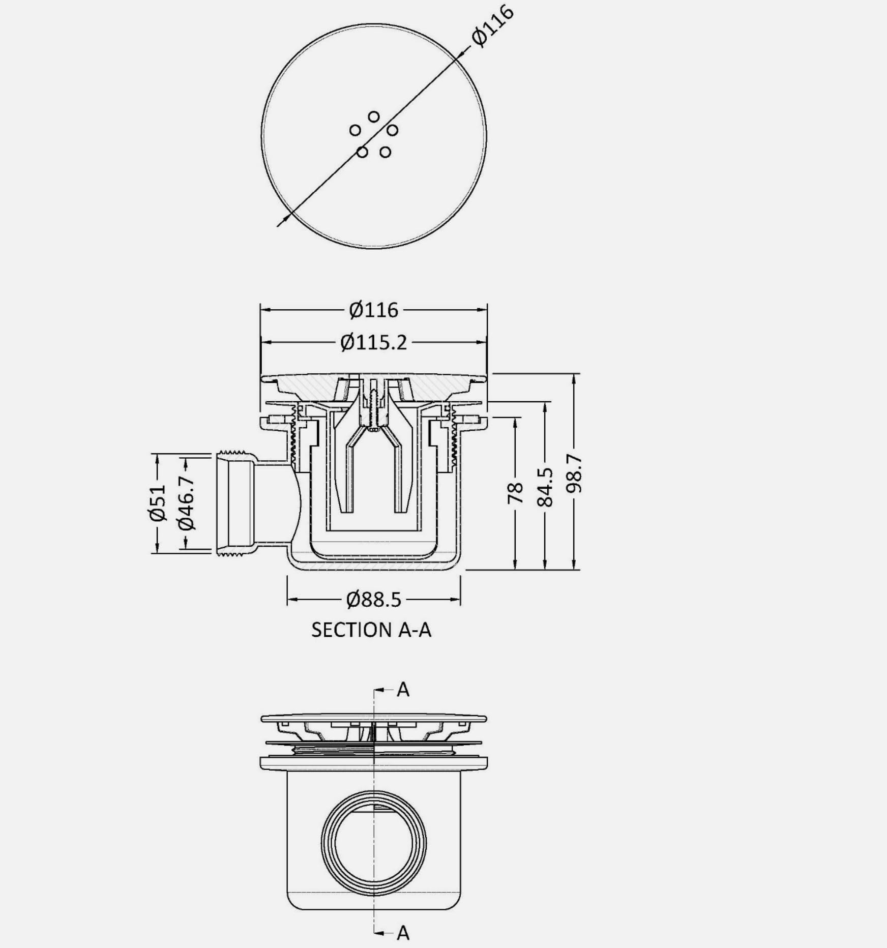 Siphon de douche à profil bas en laiton brossé. Turbo Flow – Bac de douche 90 mm facile à nettoyer