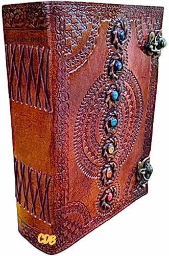 Cure De Bolso Diario grande de cuero de 560 páginas, diario de siete chakras, cuaderno de bocetos con piedras libro de sombras, cuaderno de bocetos