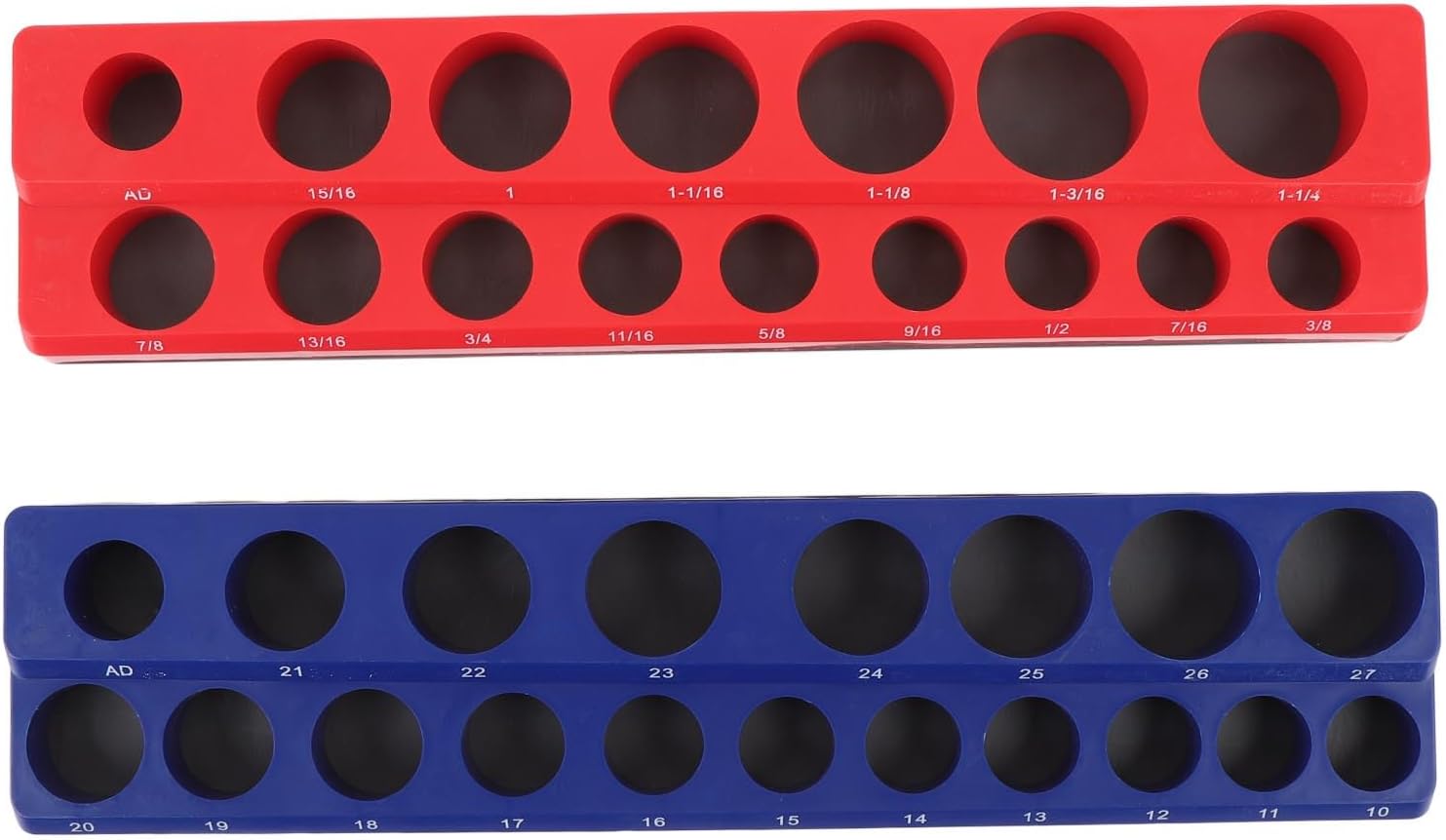 Jiawu Magnetic Socket Organizer Set 2 Piece, 1/2 Inch Drive Metric and SAE Socket Trays, Powerful Magnetic Socket Holder, Standard Socket Set Organizer for Tool Box Drawer