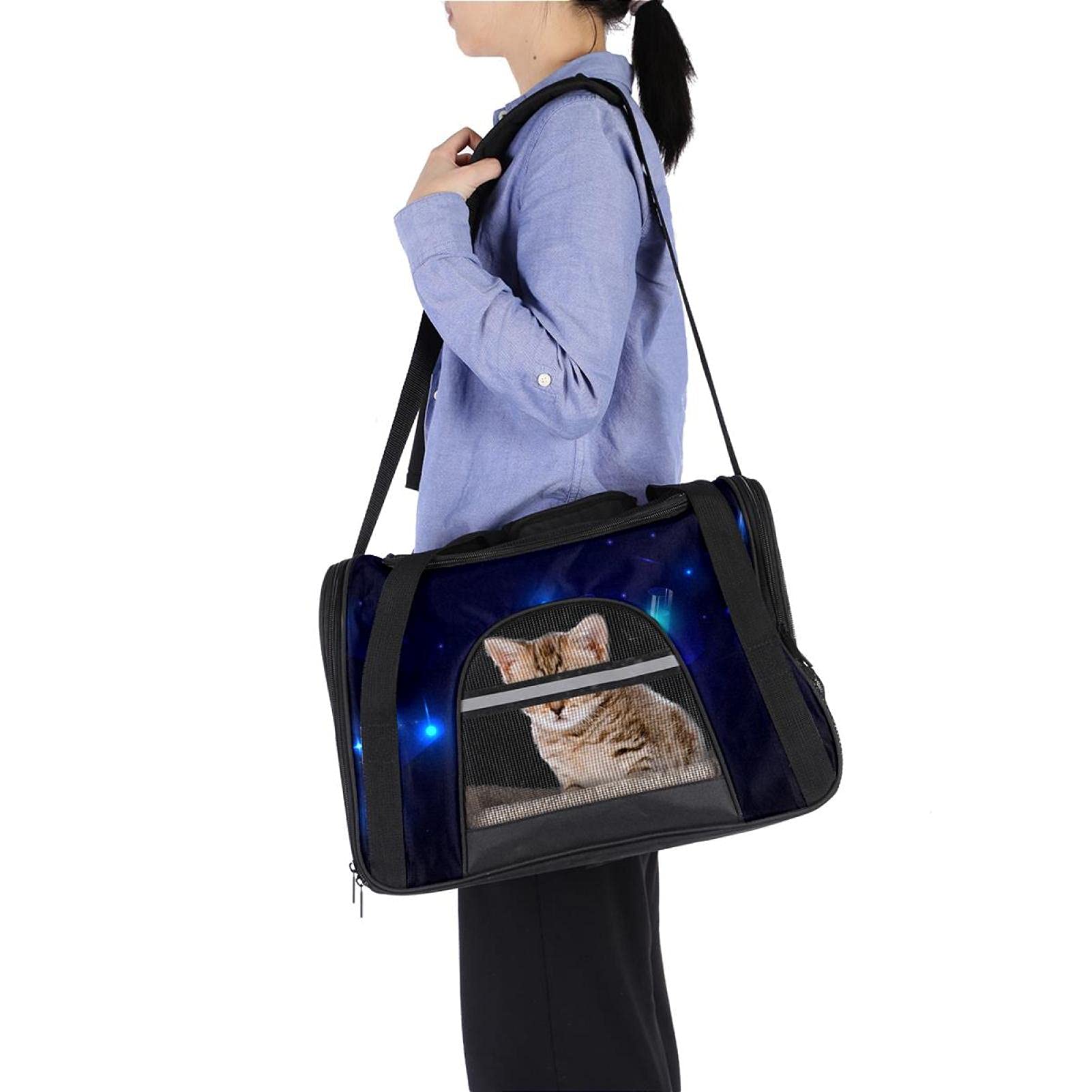 Bolsa portátil de viaje para mascotas, bolsas de lona aprobadas por aerolíneas para gato y conejo, con impresión futurista de laboratorio de ciencia de cara suave