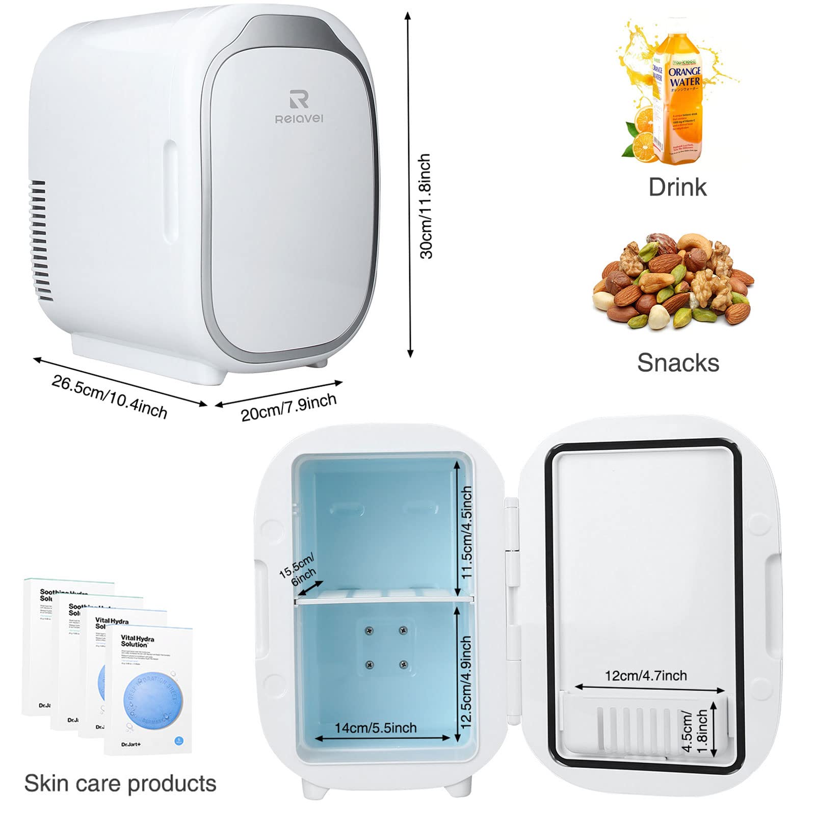 Mini Frigo da Camera Silenzioso, 6L Portatile Frigorifero per Snack e Bevande, 12V/220V Frigoriferi per Auto Mobile, per la Cura della Pelle Cosmetici Ufficio Casa Esterno
