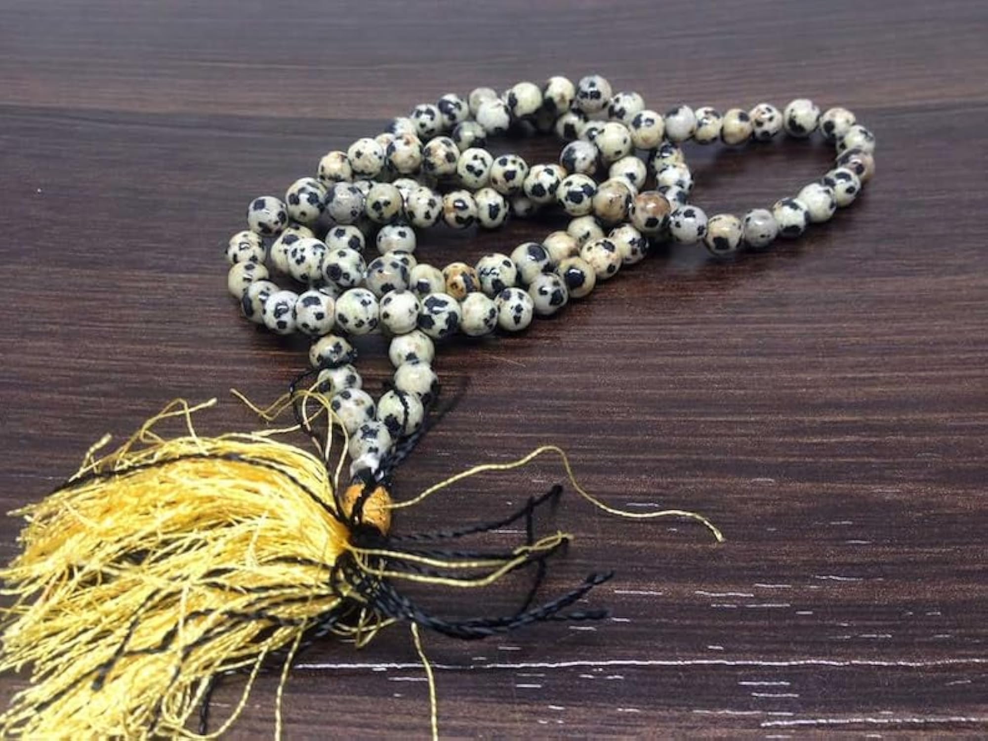 Natural Dalmatian Jasper Beaded Handmade Prayer Mala Necklace