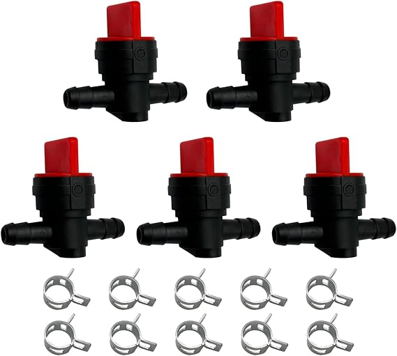 1/4" Inline Fuel Cut Off Valve Shut Off Valve Straight Gas Valve with Clamps 5 Sets