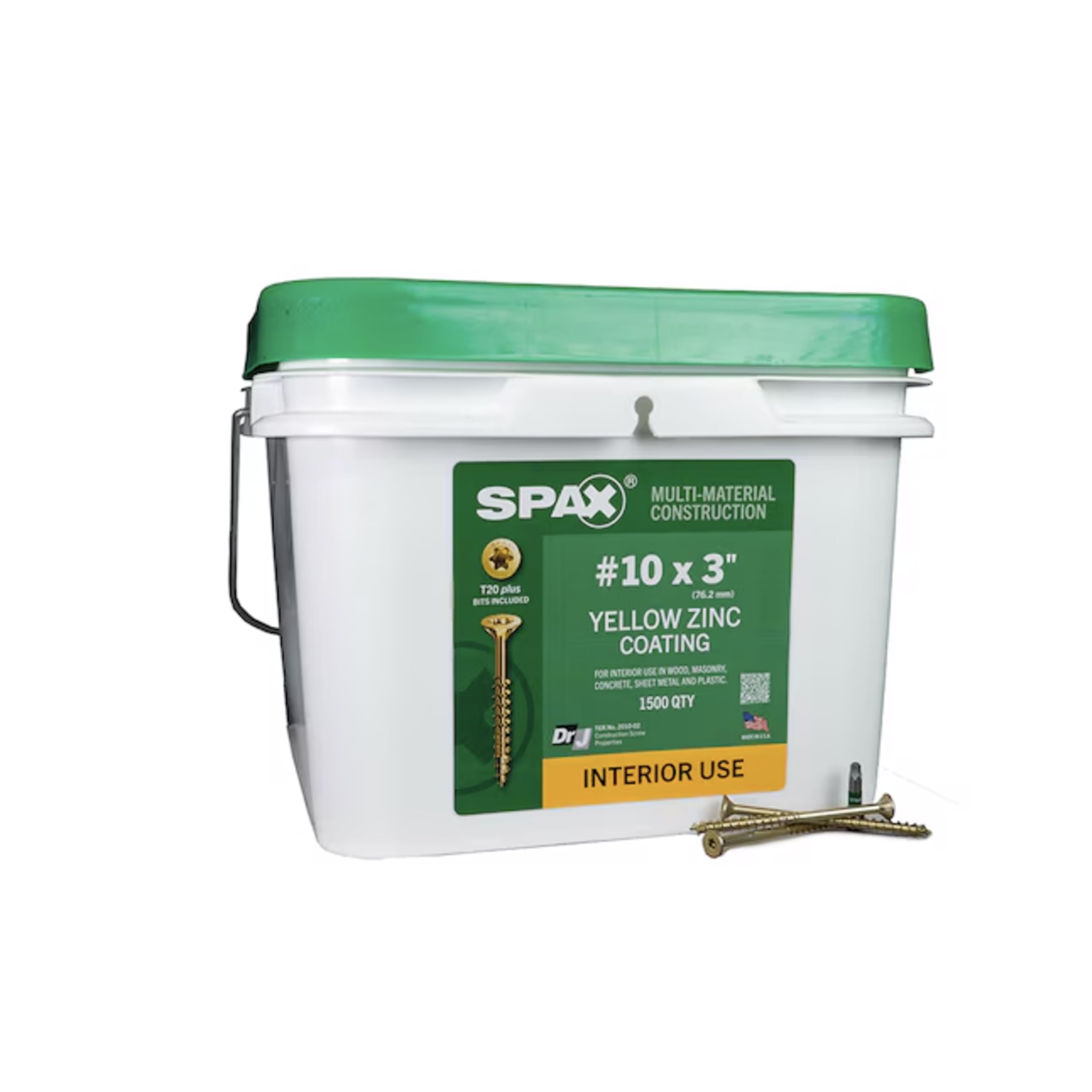 SPAX 3 tornillos interiores de cabeza plana para madera, estructura Torx T-Star Plus (1500 EA), cubo a granel incluye 2 puntas avellanadas con acabado empotrado