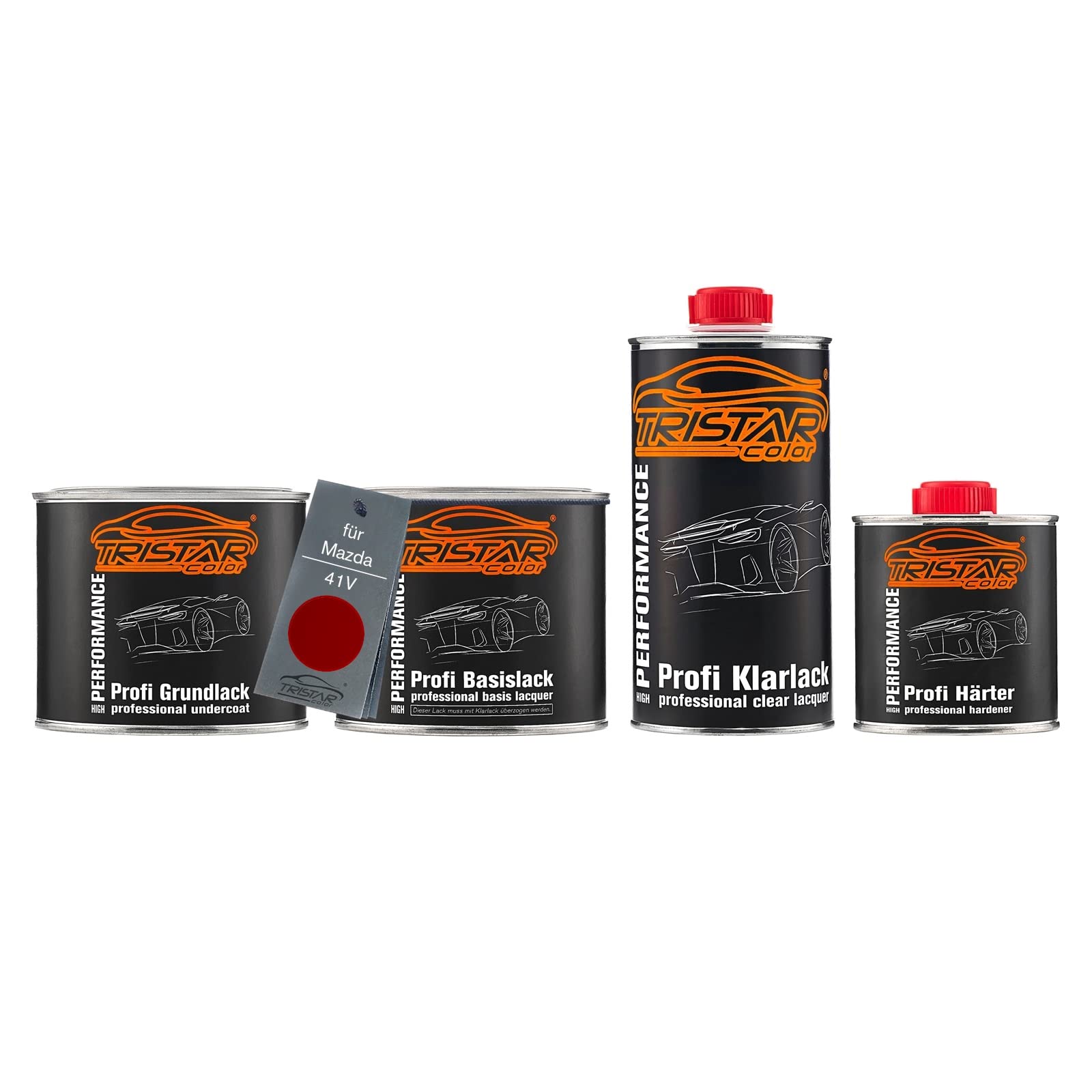 TRISTARcolor Autolack Dosen Set für Mazda 41V Soul Red Metallic 1,75L | Rubinrot Metallic, Set aus Grundlack + Basislack + 2K Klarlack + Härter, Literware, spritzfertig