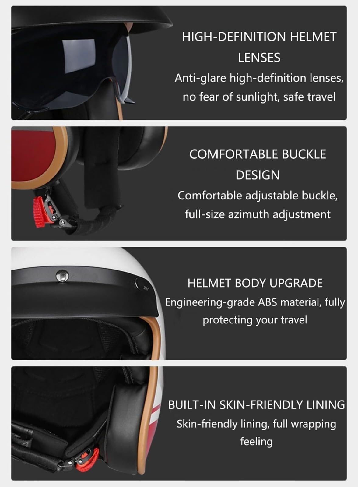 Demi Casque Moto Retro avec Visière Vintage Casques Bols Homologué ECE Casque Mobylette Ouvert Demi Casque Homme Femme Casque Jet pour Cruiser Hélicoptère Scooter