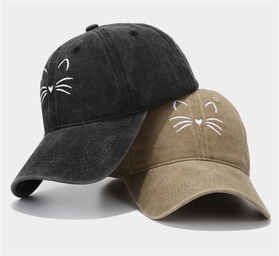 Washed Baseball Cap for Women Men Adjustable Trucker Dad Hat with Embroidered Cat Cotton Outdoor Sports Hat Gift image 4