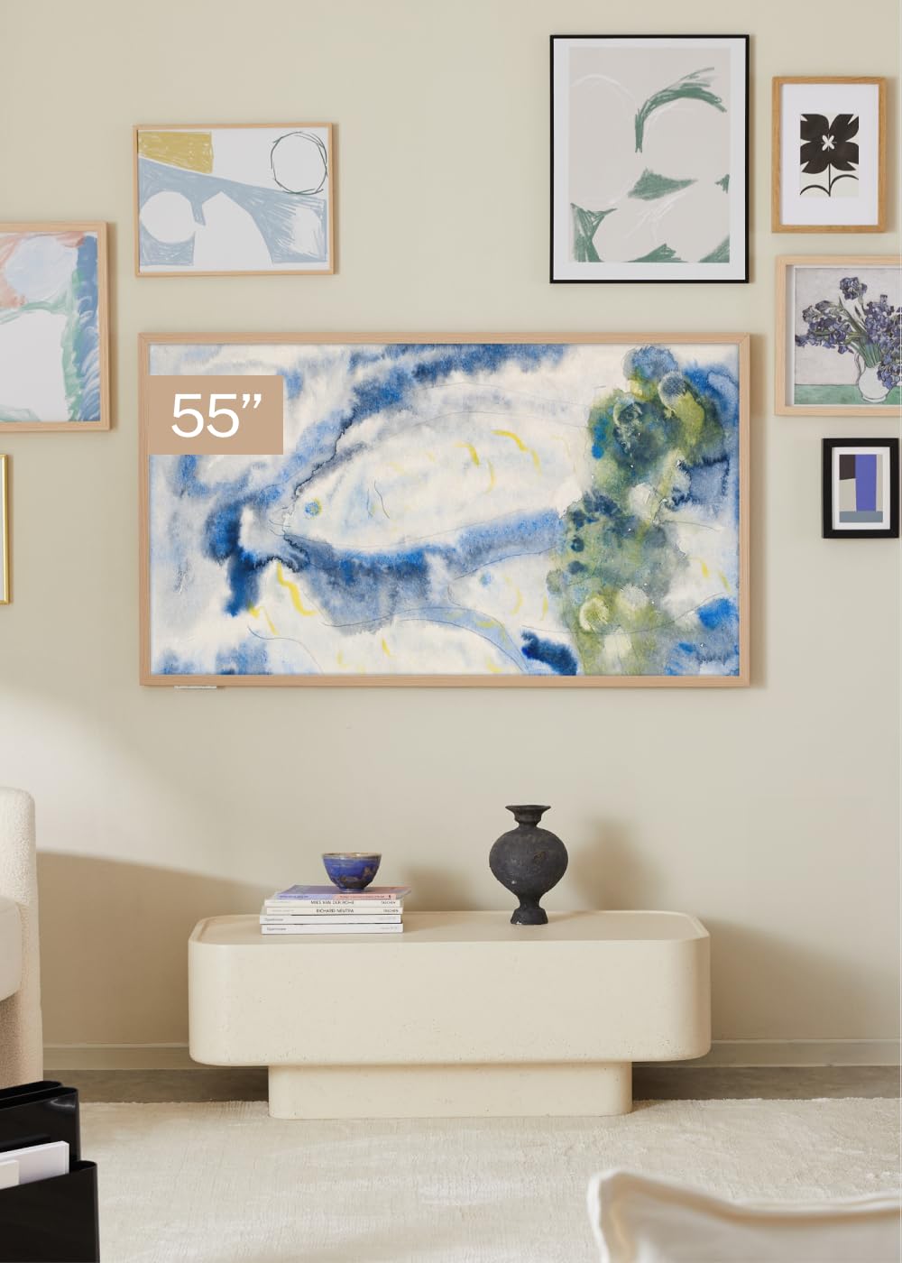 CREATE / TV Art Matte/Fernsehen Smart QLED 4K 55“ Naturholz/Blendfreier Bildschirm und Kunstgalerie, Sprachsteuerung, Lichtsensor, Low Blue Light, HDMI TM