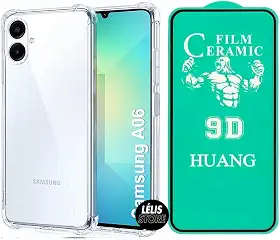 Kit Capa Capinha para Samsung A06 Anti Impacto Premium Transparente + Película Cerâmica 9D