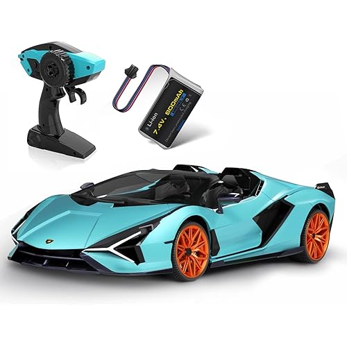 MIEBELY Lamborghini Remote Control Car, 1:12 Scale Lambo Toy Car 7.4V 900mAh Officially Licensed 12Km/h Fast Rc Cars with Led Light 2.4Ghz Model Car for Adults Boys Girls Birthday Ideas Gift - Blue
