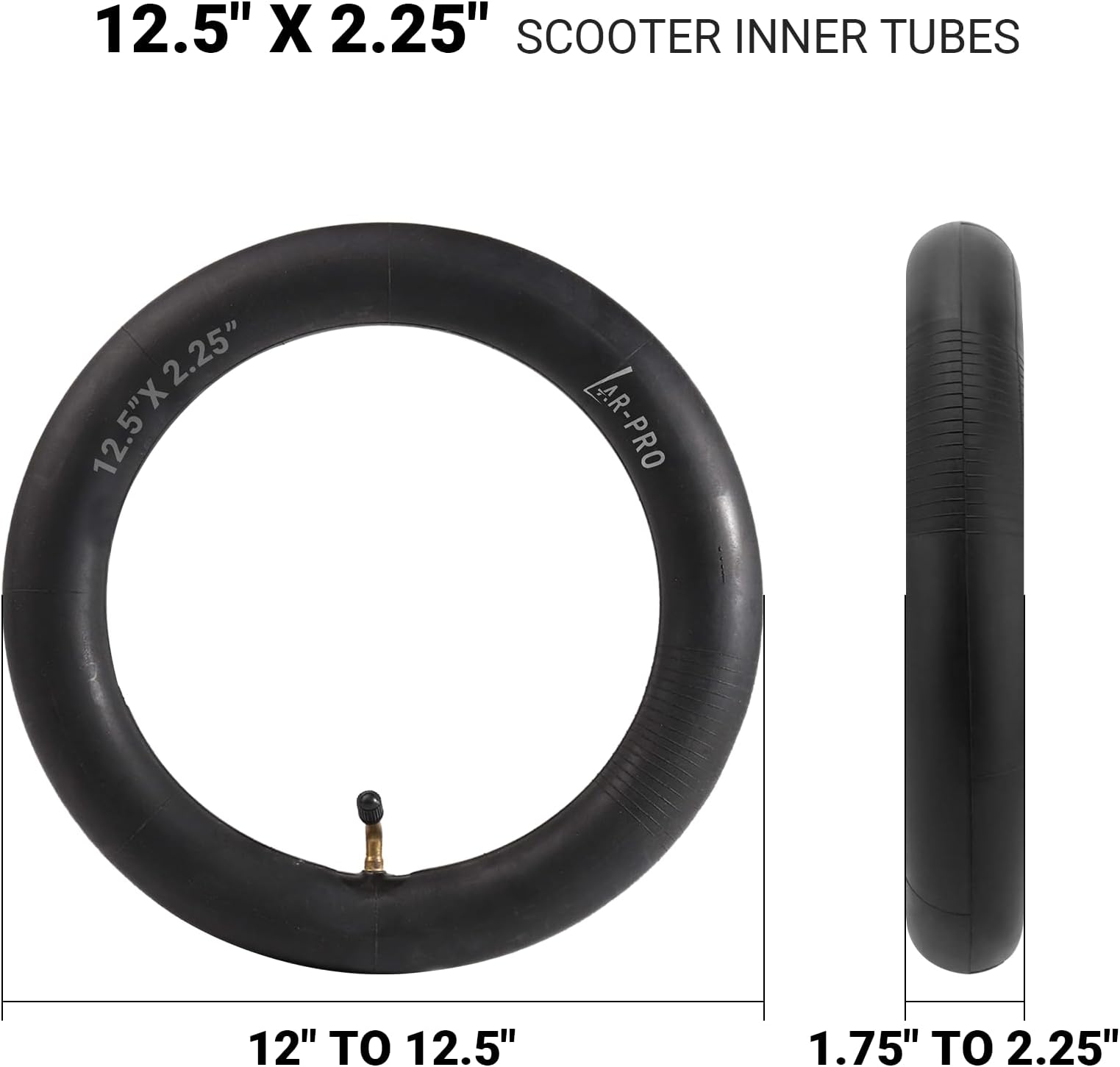 AR-PRO 2 Pack of 12 1/2" x 2 1/4"(12.5x2.25) Scooter Inner Tube with Angled Valve Stem for Razor Pocket Mod Bella Chrissy Hannah Montana