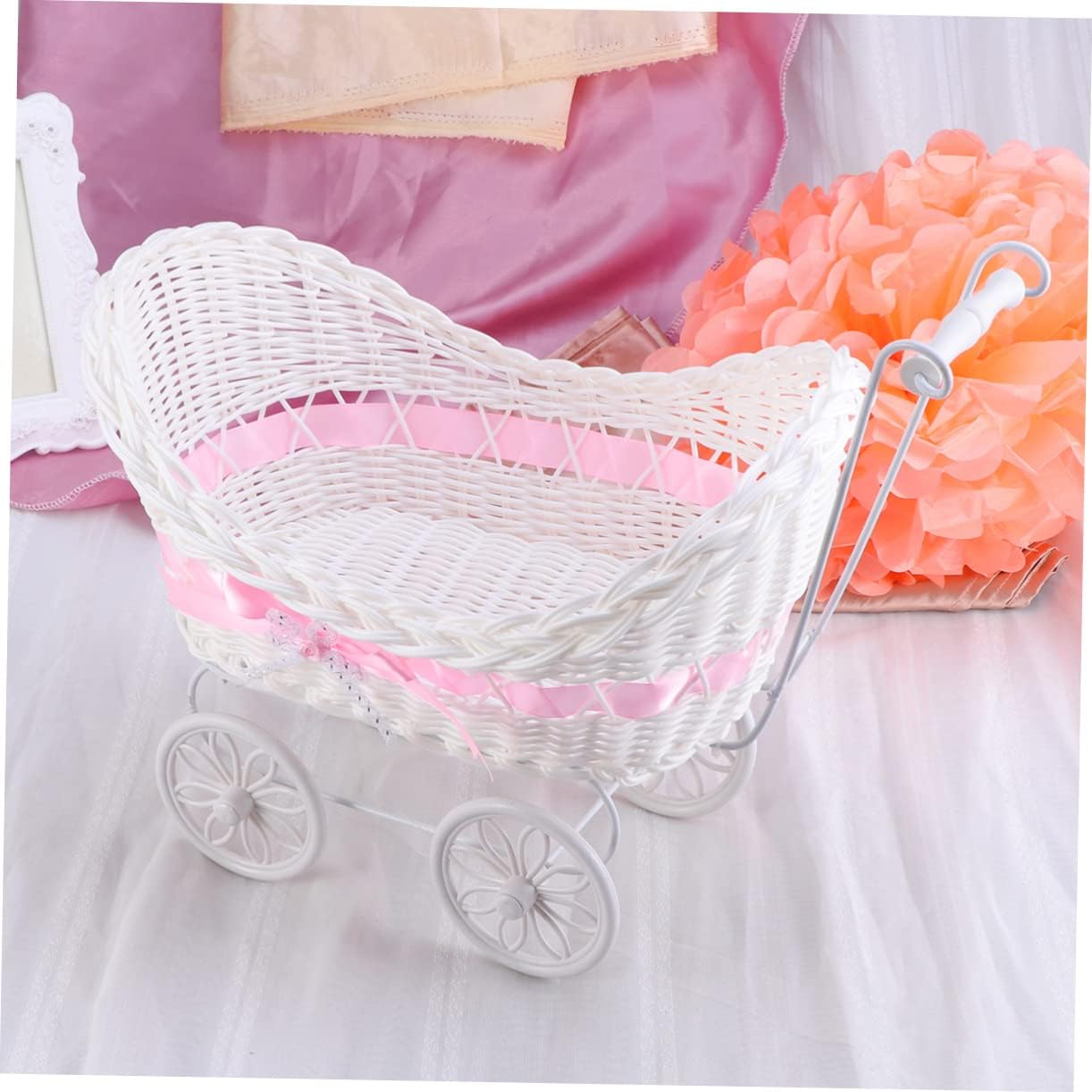 Unomor 1pc Cane Tricycle Flower Basket Knitted Ornaments for Newborn Basket Decor