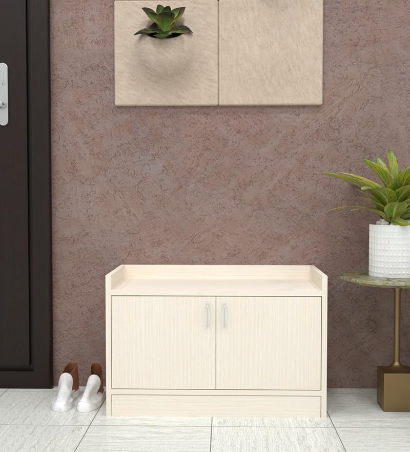 Image of SPECIALITY PANELS 2 Door Shoe Rack with Cushion | 2 Door Shoe Cabinet with Storage Bench | Shoe Organizer for Entryway Home Living Room | 75 x 49 x 37.5 cm Storage | DIY Assembly | Ivory Finish