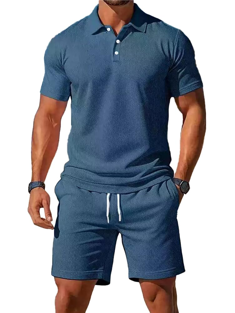 Ensemble Jogging Homme Manches Courtes Polo Shorts 2 Pièces d'été Ensembles Survêtement Été pour Fitness Sport Course