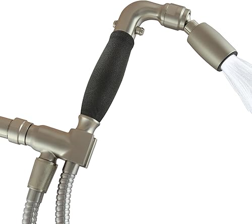 High Sierra - Kit de cabezal de ducha de mano de metal sólido con agarre antideslizante. Incluye cabezal de ducha de mano, válvula de goteo,