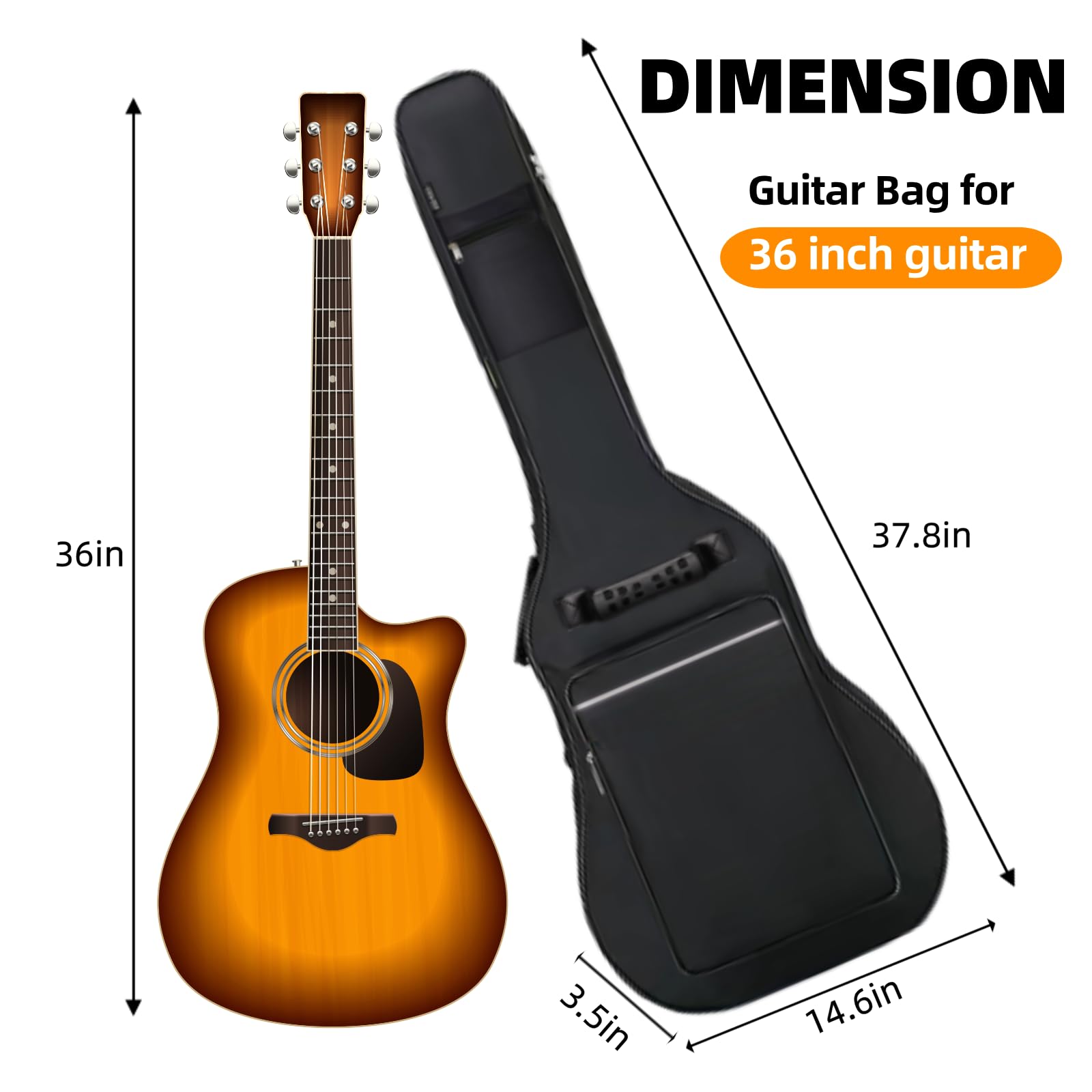 GIGKOUKI Simple 36 Inch Guitar Case Gig Bag Double Straps Oxford