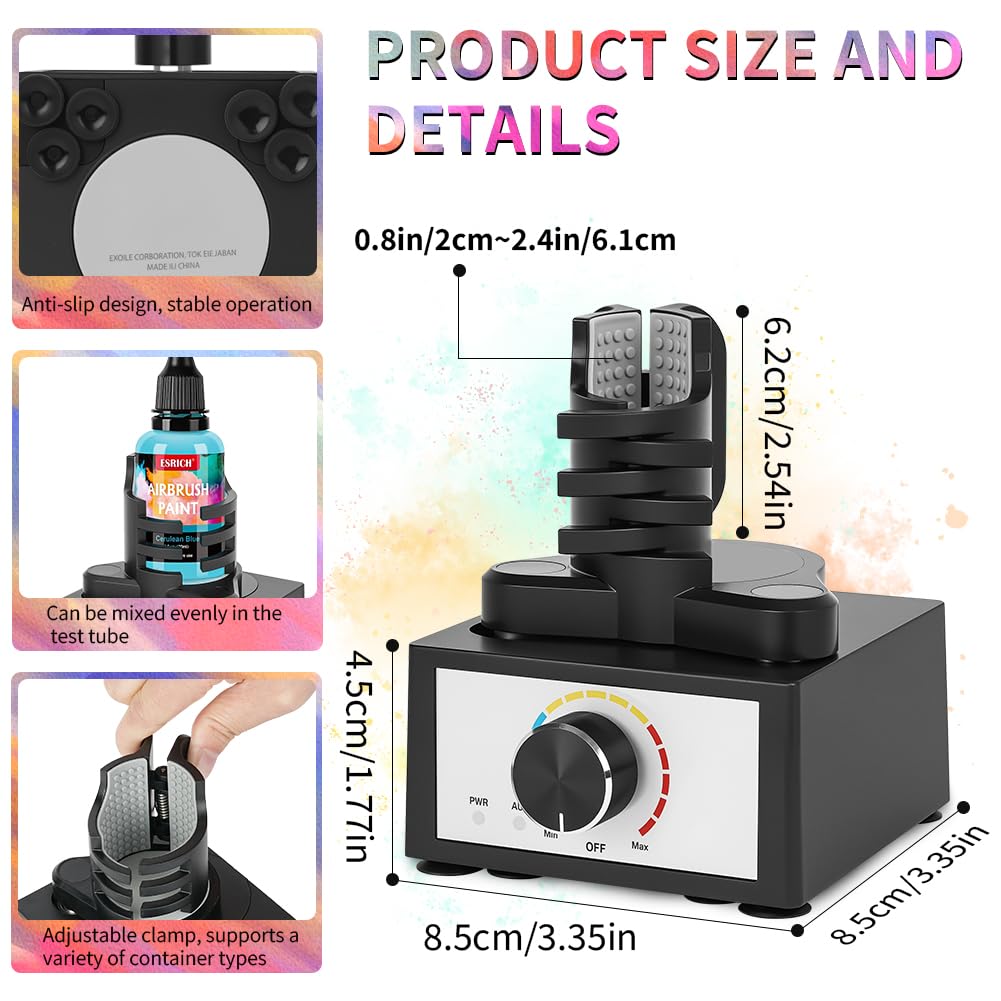 HOTUT Mini Mezclador Vórtice Manos Libres,Ajuste De 3 Velocidades,Agitador De Pintura Modelo DIY con 12 bolas mezcladoras y 8 botellas,10-100 ml,300~2400 RPM,para Esmalte De Uñas,Pinturas Acrílicas