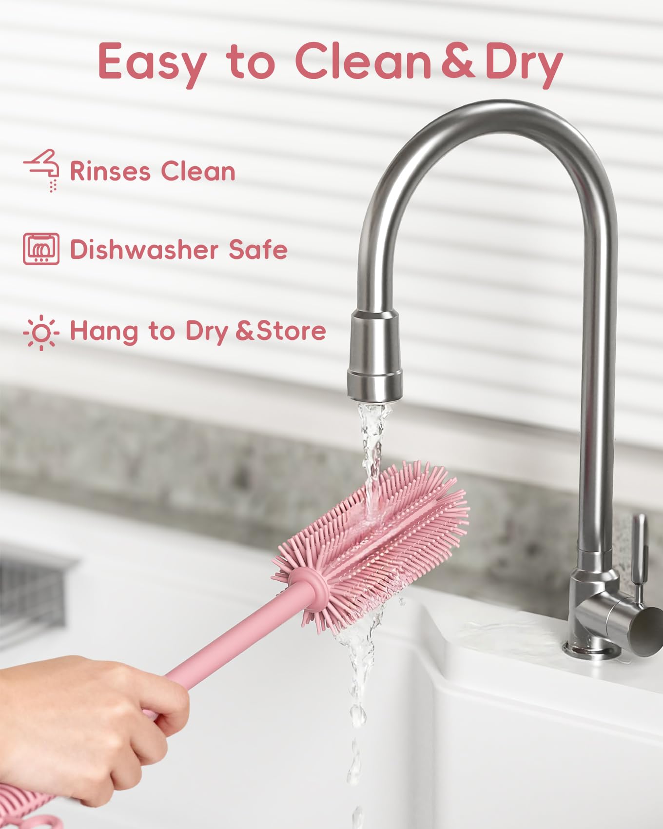 Flaschenbürste und Strohhalm-Reiniger-Bürsten-Set, extra langer doppelseitiger weicher Silikonbürstenreiniger für Babyflaschen, Wasserflaschen, Tassen, Milchpumpen, abnehmbar & zum Aufhängen
