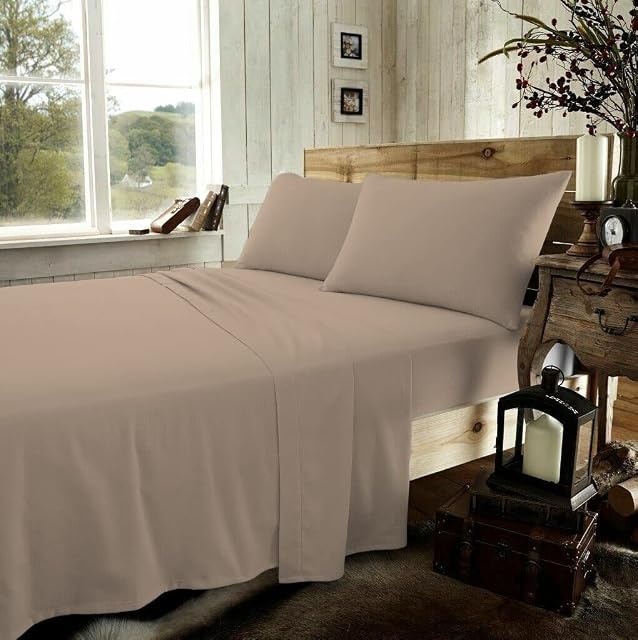 Rohi 100% Brushed Cotton Flannelette Fitted Sheet Double  Super Soft & Cozy Thermal Bed sheets  25cm/10" Deep Fitted Sheet (Double Fitted Sheet, Cream)