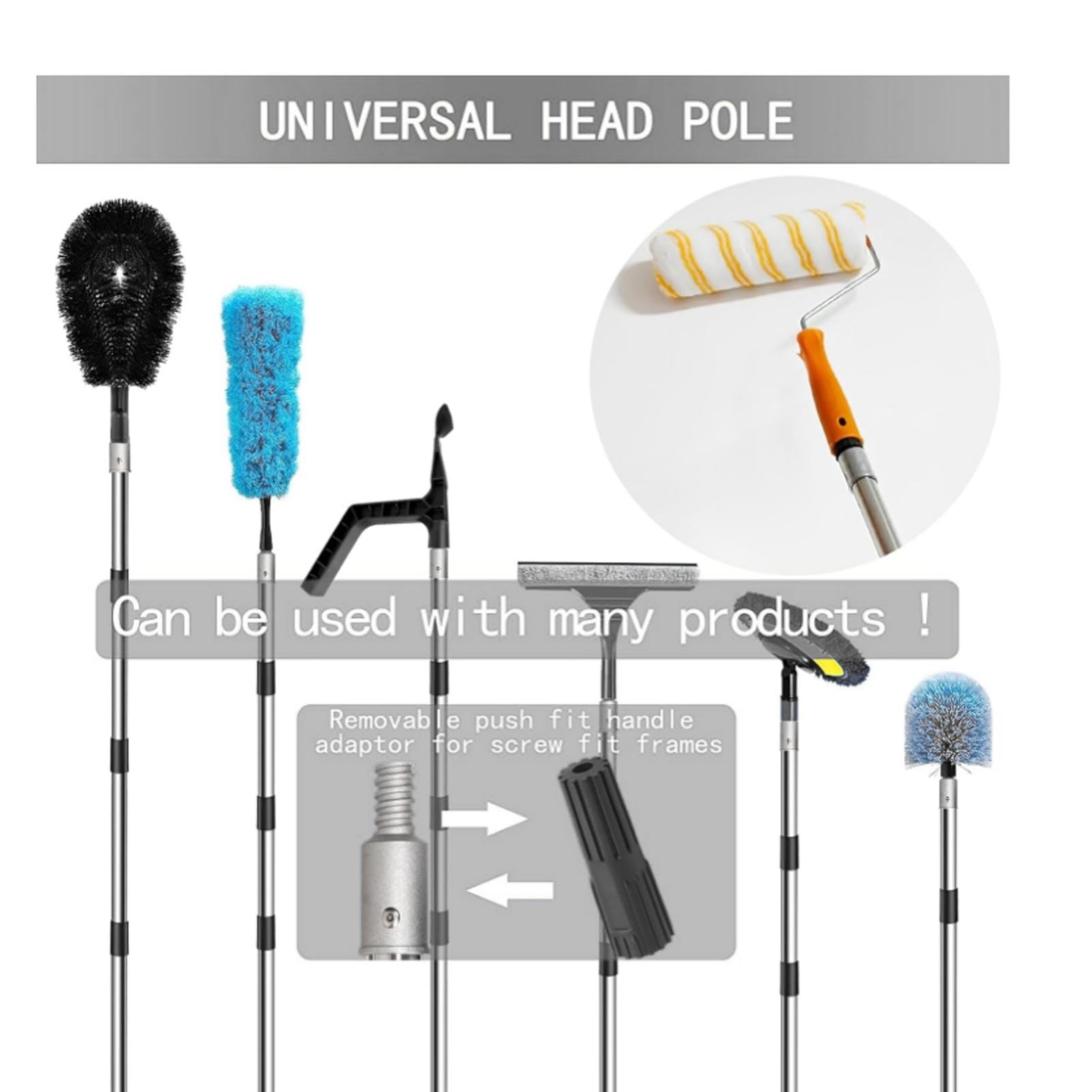 Poste de extensión para Rodillo de Pintura de 4 m (13,1 pies), Poste de Acero Inoxidable Ligero Desmontable de 10 Secciones con Adaptador cónico para Pintura, Techo,