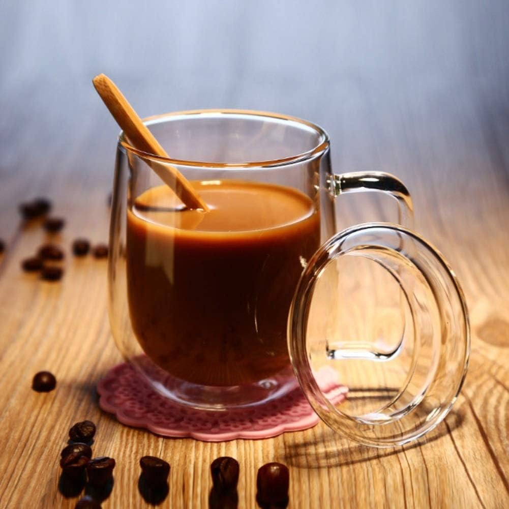 Transparent Double Wall Tumbler Glass Cup, Insulated Coffee Cups for Tea Latte Espresso Juice or Water 250 ml