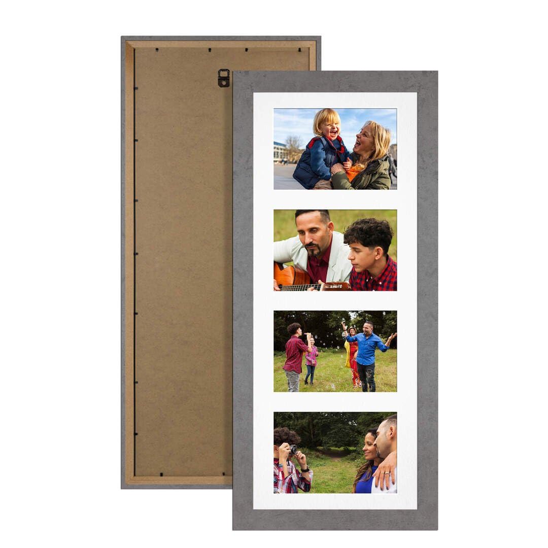 Procut Global 50X20CM Marble Grey Photo Frames For Multiple Pictures with White Mount-Modern Collage Frame with 4 Apertures (4x) 6X4-Engineered Wood with Shatterproof Perspex