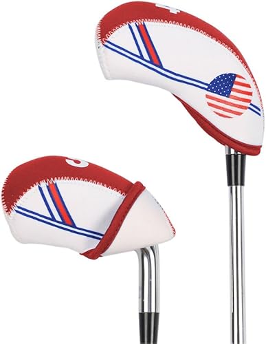 Miniatura 6 de Golf Irons Club Head Covers Cuña Hierro Cubierta de Cabeza Protectora con Golf Blanco y Azul Bandera de Estados Unidos Neopreno