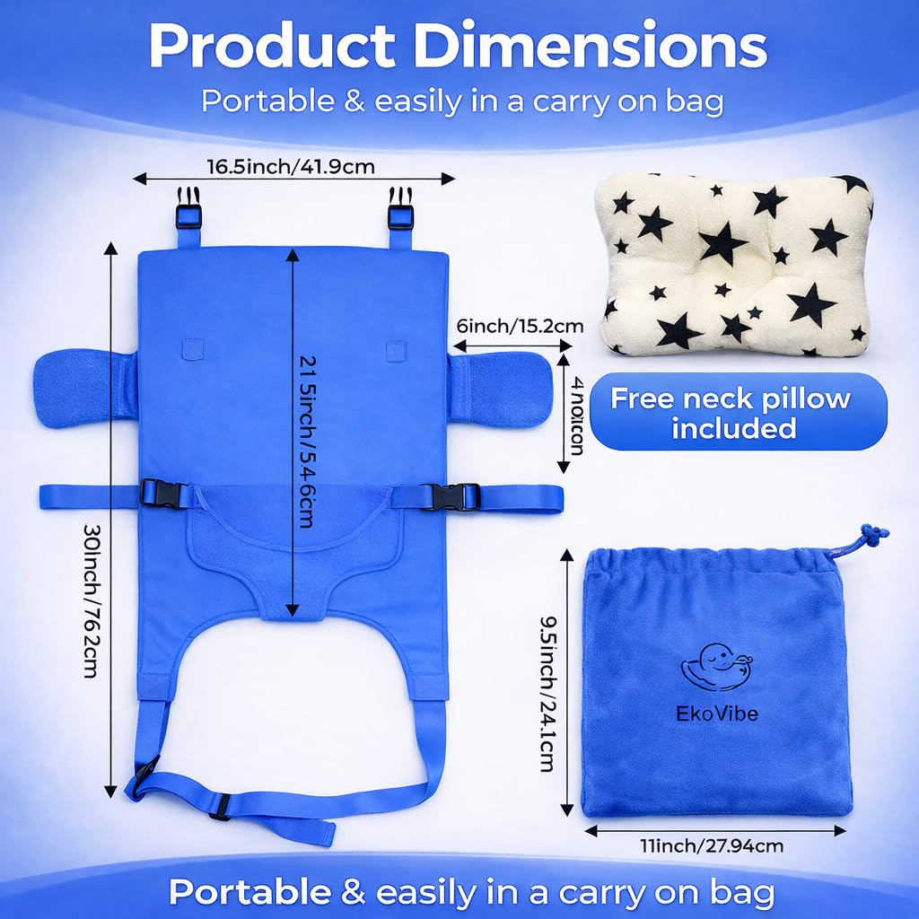 nfant Airplane Seat Extender Travel Bed | Baby on Lap Flight Bed | Foldable Soft Airplane Baby Travel Seat Extender on Lap with Neck Pillow | Fits Economy Seats | Baby Blue