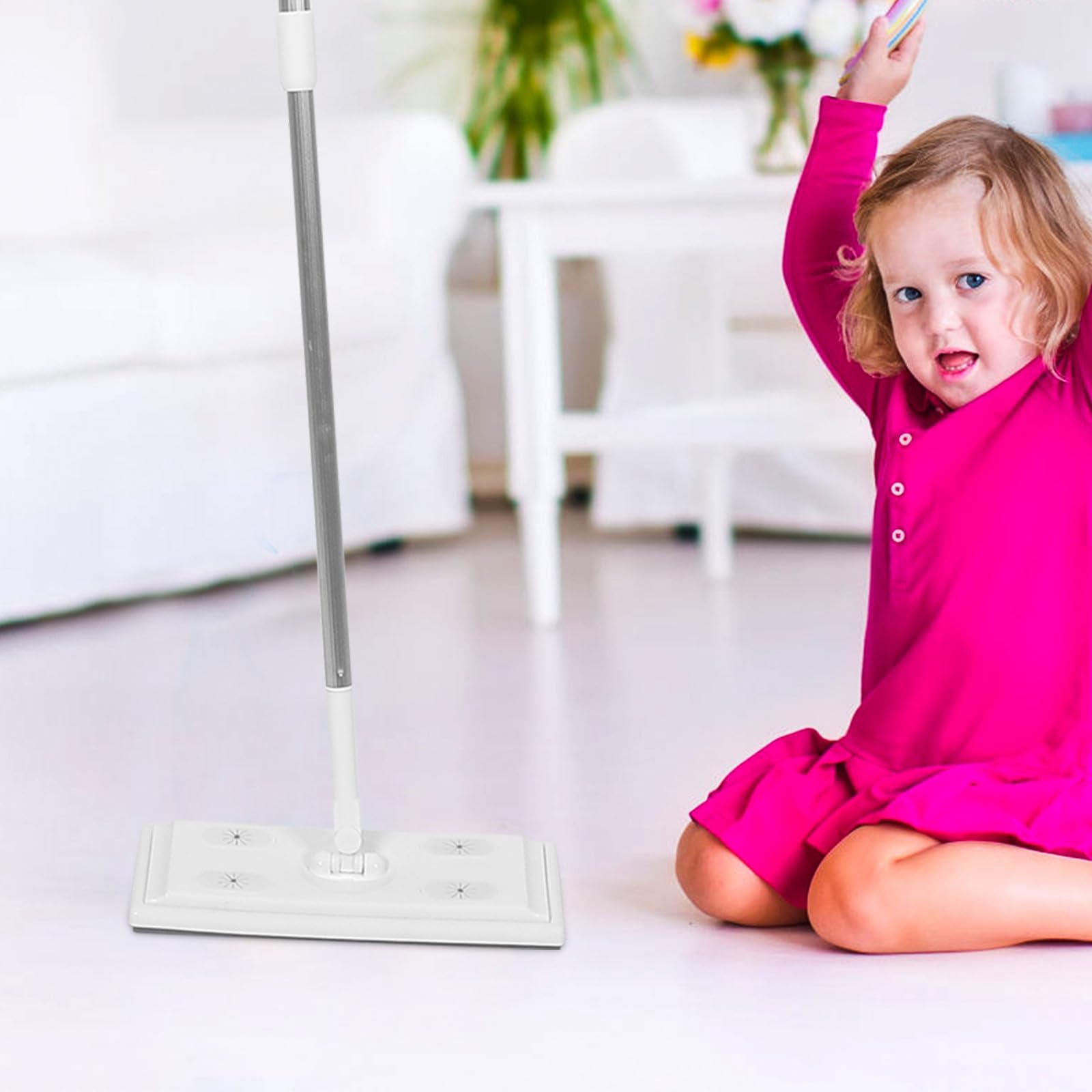 Mopa Plana de Hilo con Varilla Telescópica de Aluminio Recogedor Electrostático de Polvo para Limpieza del Hogar Rotación Duradera y Fácil de Usar