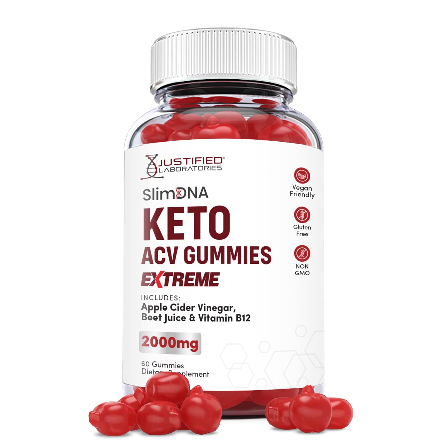 Slim DNA Keto ACV Gummies Extreme Formula 2000MG Vegan Non GMO with Pomegranate Juice Beet Root B12 60 Gummys