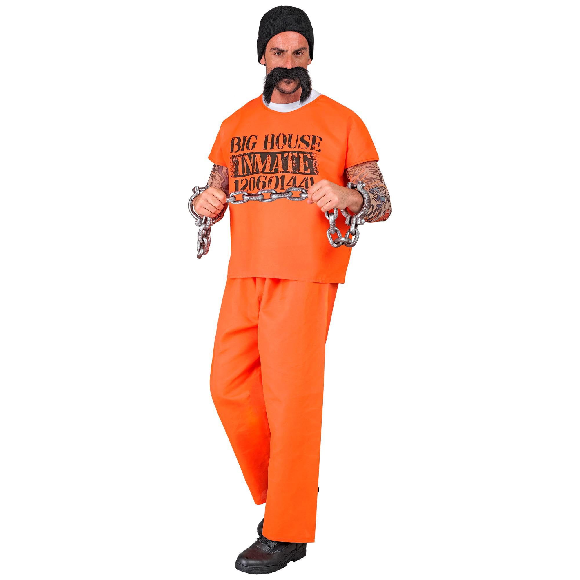 W WIDMANN MILANO Party Fashion - Kostüm Häftling, T-Shirt, Hose, Mütze, Schnurrbart, Gefangener, Sträfling