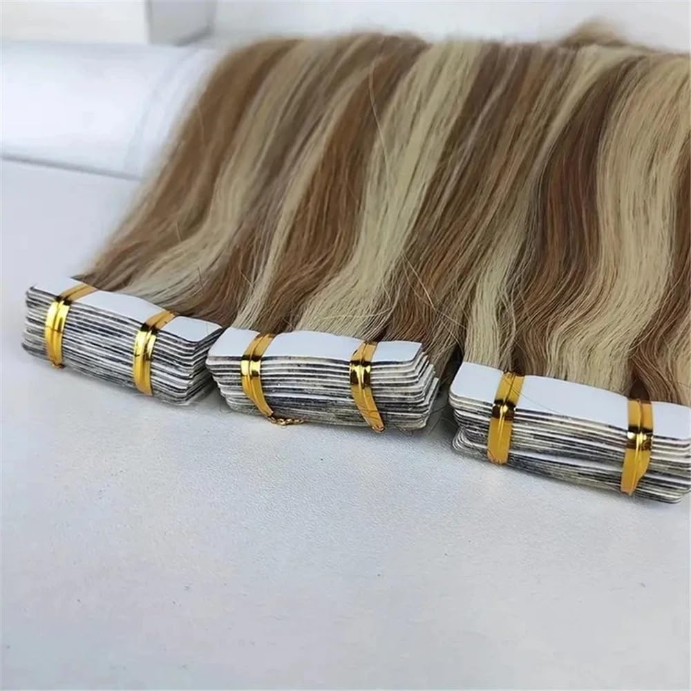 Klej Przedłużanie Włosów Taśma W Przedłużanie Włosów Ludzkich Camel Brown Mieszane Bleach Blonde 20 sztuk 50 g Remy Wątek Proste Włosy Bezszwowe Niewidoczne (22 cale)