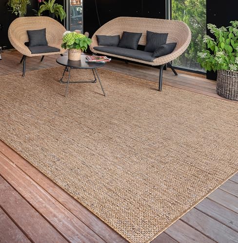 Paco Home Outdoor Teppich wetterfest & langlebig Flachgewebe in moderner Jute-Sisal-Optik in Naturtönen Gemustert Perfekt für Terrasse, Balkon, Garten & Küche, Grösse:160x220 cm, Farbe:Beige 2