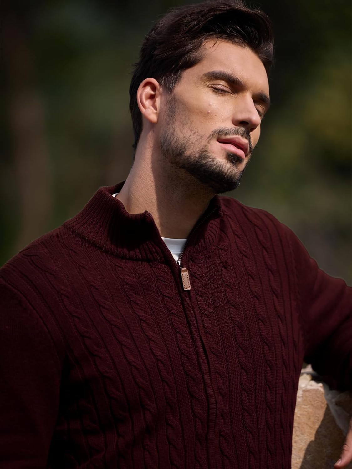 Les umes Men's Cardigan Sweaters Full Zip Stand Collar Cable Knitted Sweater Cotton Long Sleeve Zipper Cardigans