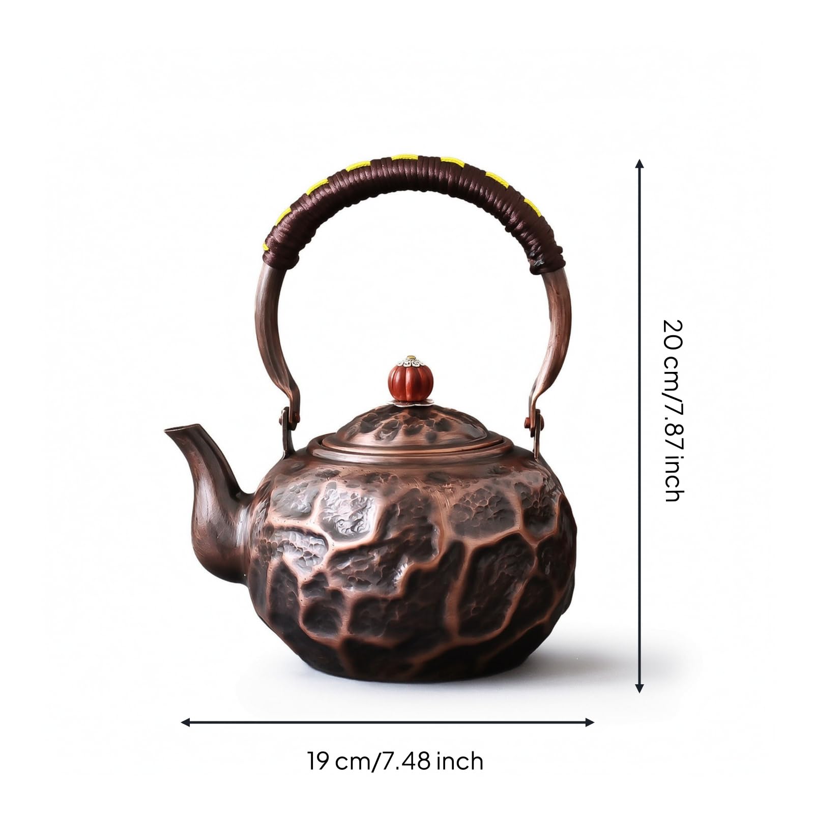 Tetera de Cobre Hecha a Mano Tetera Hervidor Jarra Caldera con Textura Martillada y Curvo Compatible con Gas y Vitrocerámica Asa Ergonómica con Cordón
