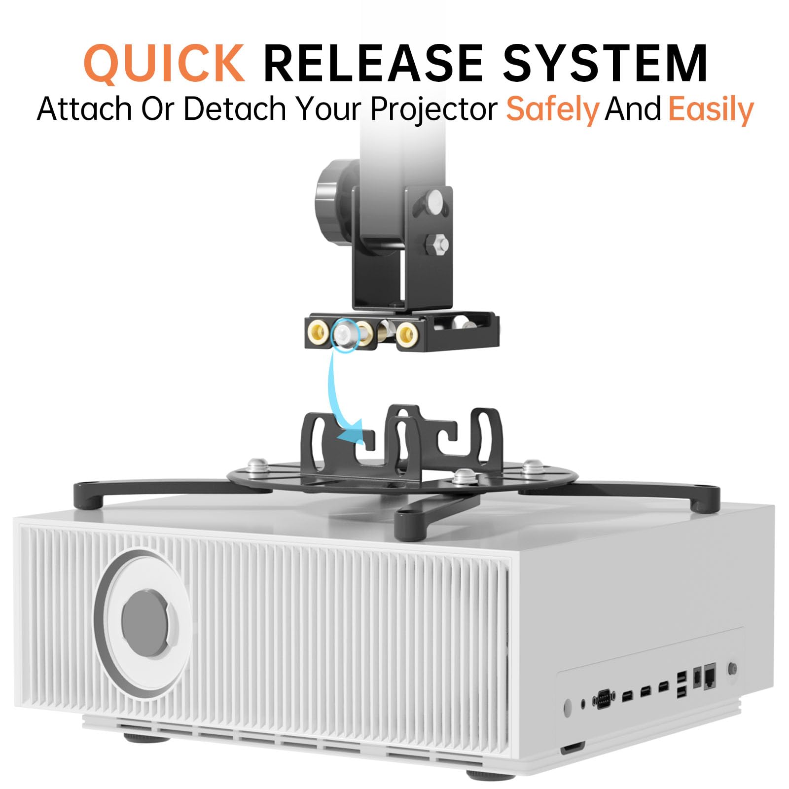 Soporte de pared universal para proyector, se adapta a techo plano o inclinado, altura ajustable con brazos extensibles para el hogar y la oficina 7