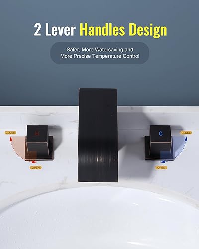 Miniatura 4 de ARCORA Grifo de baño de cascada de bronce aceitado  Grifos de baño de 8 pulgadas para fregaderos, 3 agujeros, 2 asas, grifo de lavabo de baño con