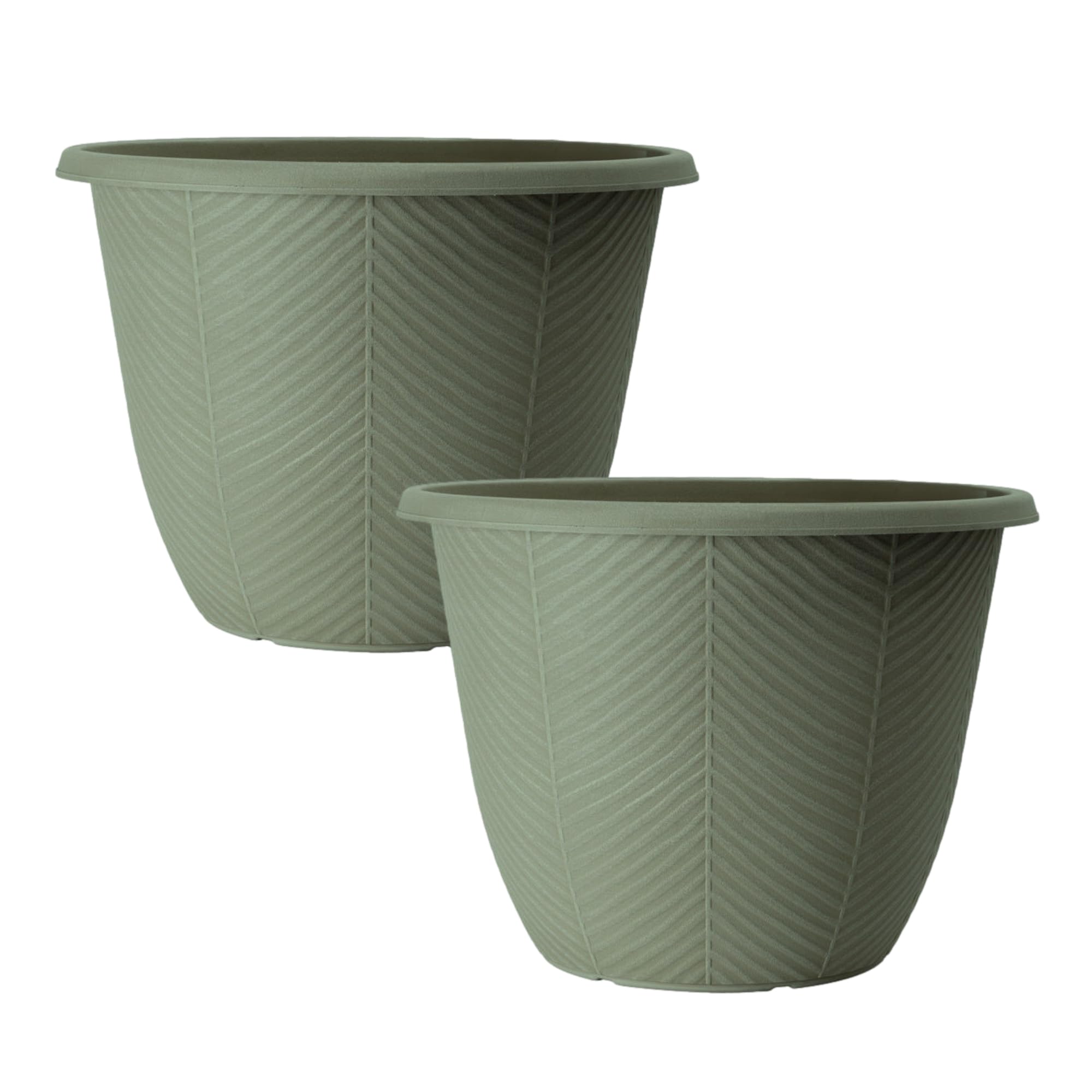 Fyne-Finds Green Round Plastic Plant Pot 32Cm, 13Inch Outdoor 11L Home Garden Planter Cover Pot Drainage Holes, Weather, Frost Proof (2)